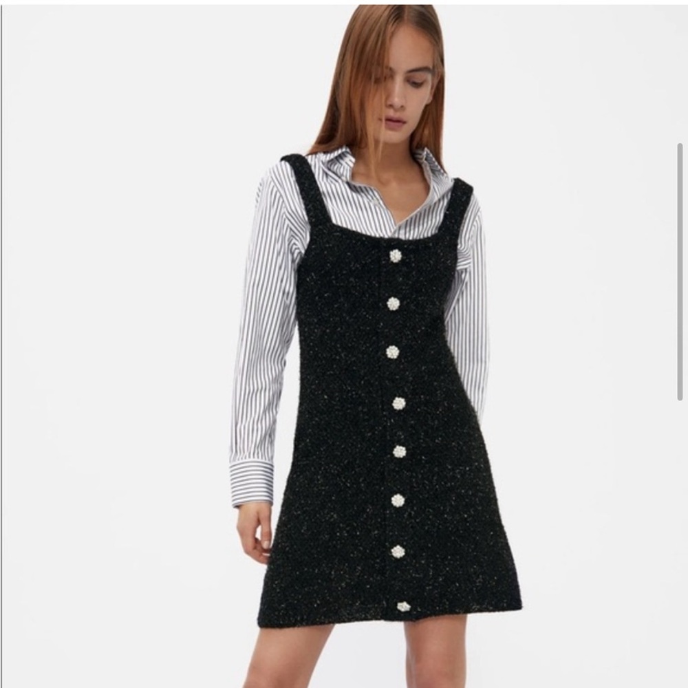Zara black jewel button knit sparkly sleeveless mini dress